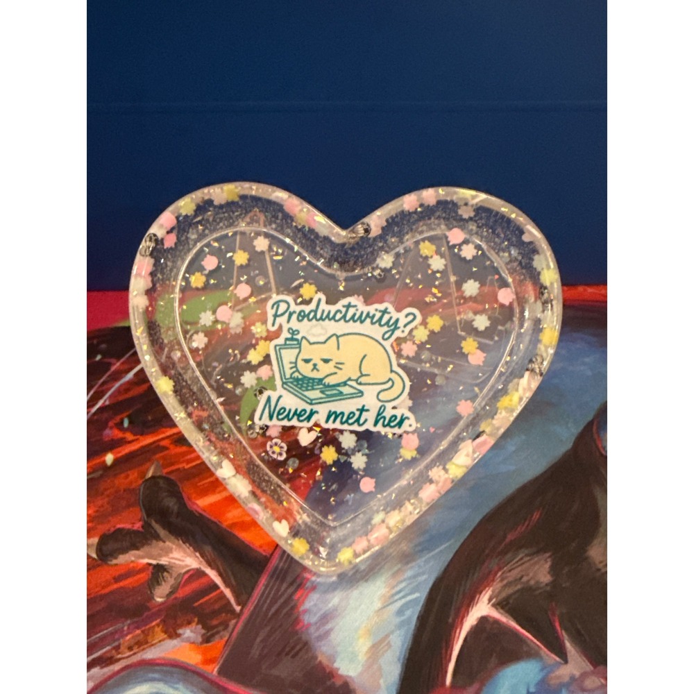 Heart Shaped Resin Trinket Dish Productivity Never Met Her Cat Glitter Tray